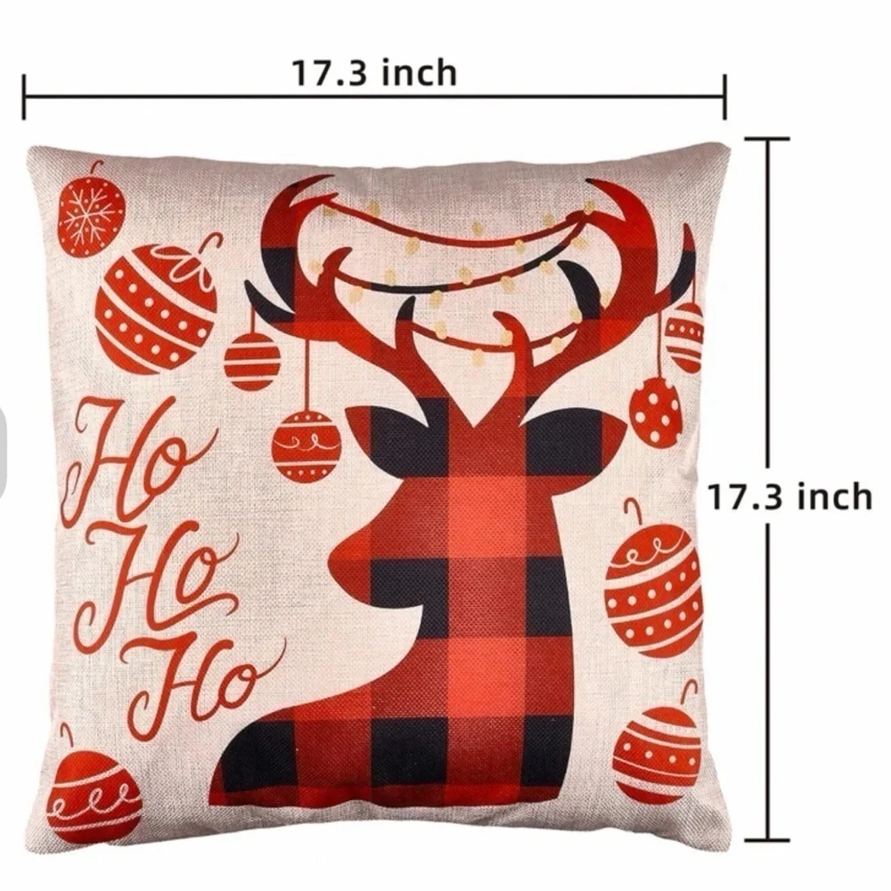 Pillow Cover Set Rustic Christmas Decor Farmhouse Plaid Linen Large Square 17.3”